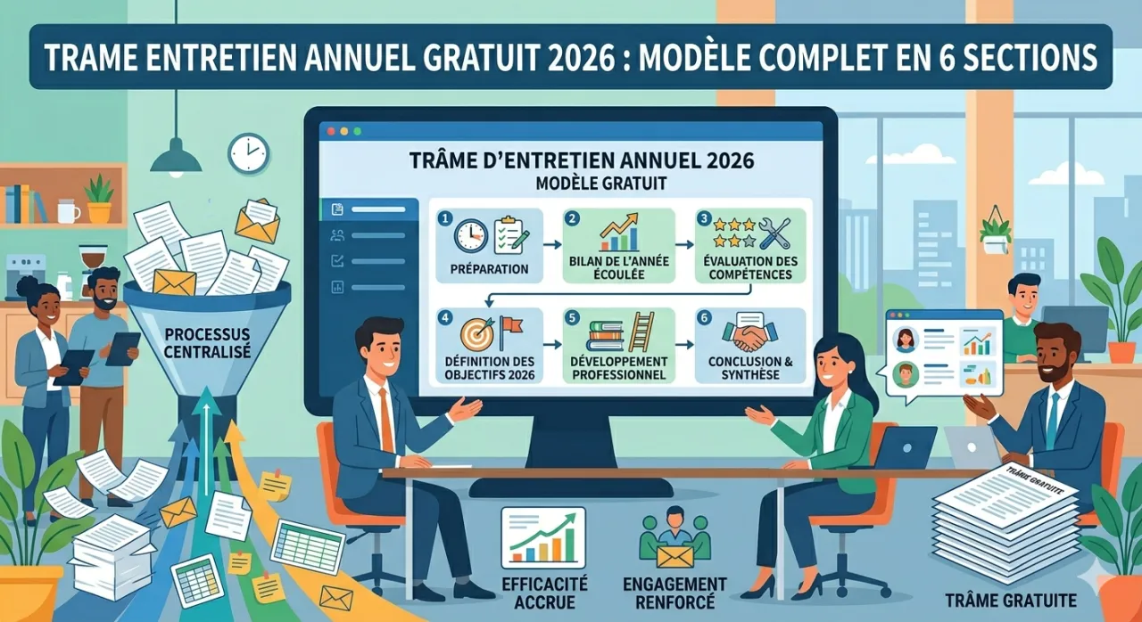 Trame entretien annuel gratuit 2026 : modèle complet en 6 sections